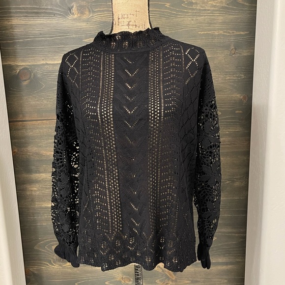 New Women's Boho Crochet Long Sleeve Pullover Light Sweater - Picture 3 of 8